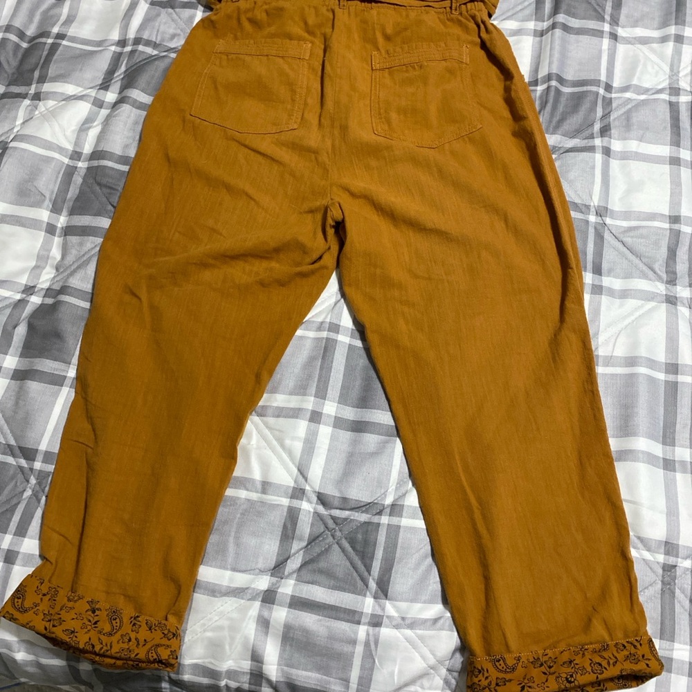 Anthropologie Paperbag Waist Cotton Pants Mustard Floral Cuffs Boho Style Size M - Picture 3 of 13